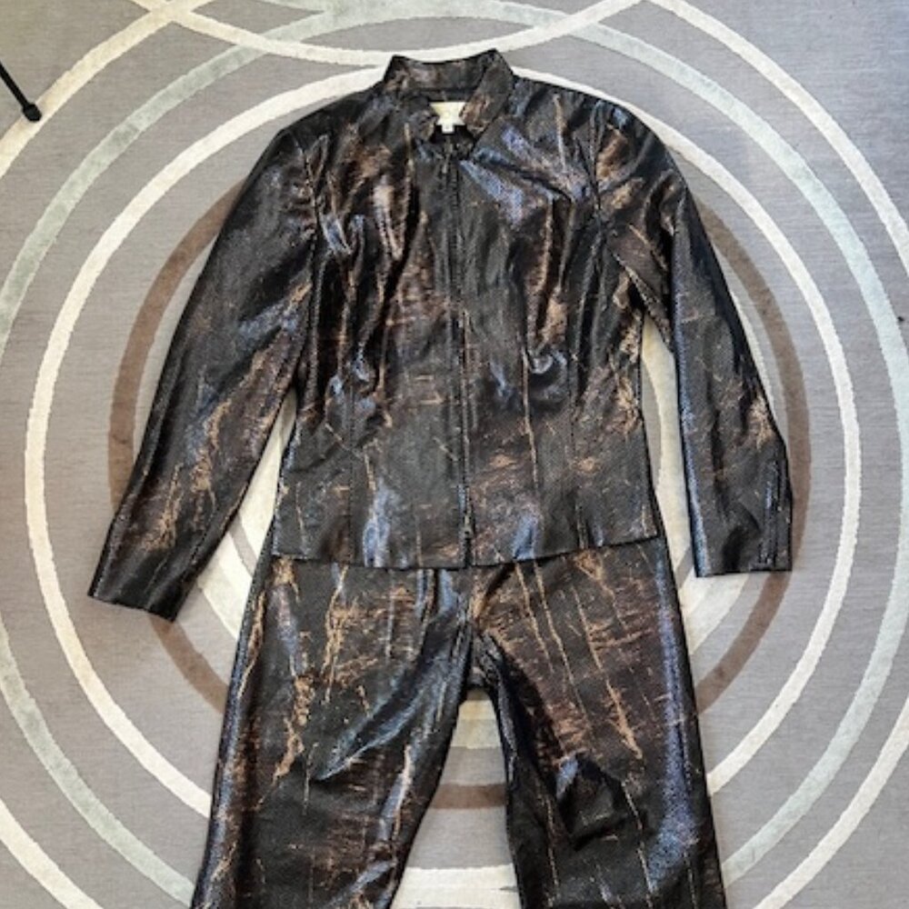 Vintage Y2K CACHE Brushed Polytricot Pant & Jacket Set Metallic Snake Size 12/10
